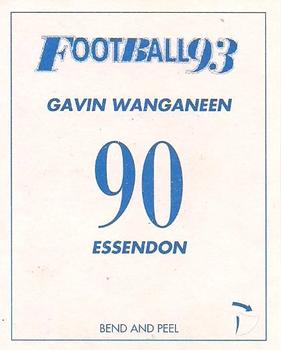 1993 Select AFL Stickers #90 Gavin Wanganeen Back